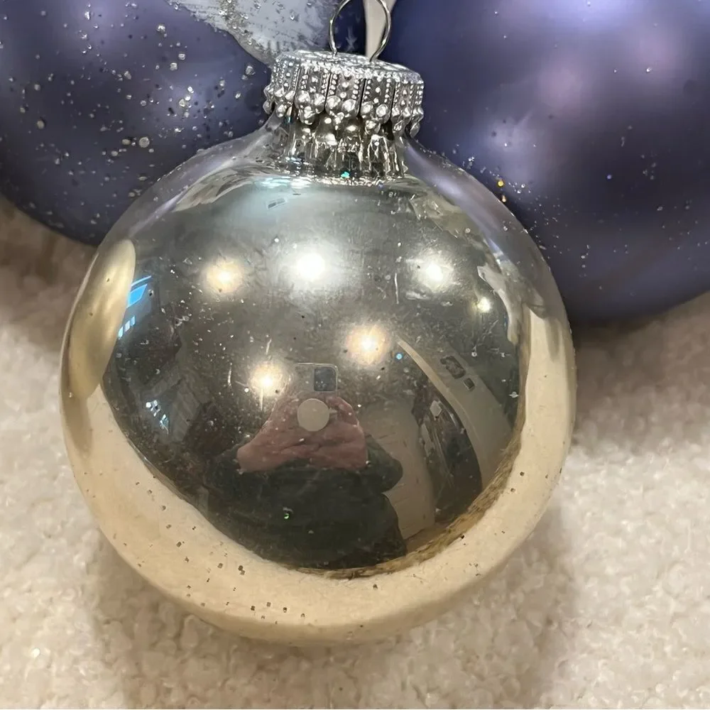 Christmas by Krebs 12-Piece Periwinkle Blue Silver Glass Ornament Set Vintage